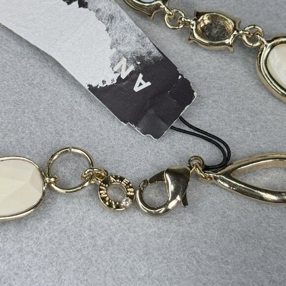 Anne Klein Necklace Gold Tone Faceted Cream Teardrop Beads Foil Backed Cabochons - Picture 12 of 14